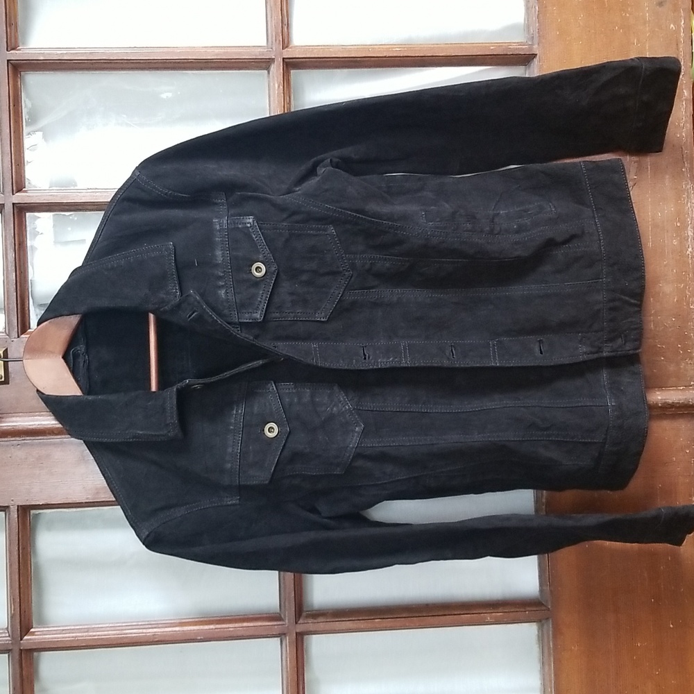Black suede leather trucker, small